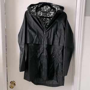 NORTH FACE black floral hood long rain jacket wind breaker Medium